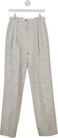 TORY BURCH Pleated Linen-blend Tweed Straight-leg Trousers UK 6