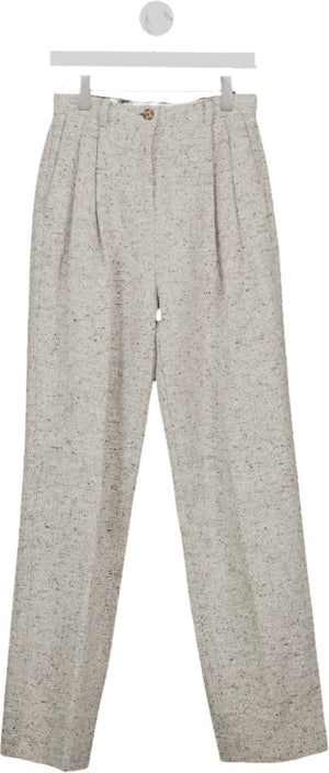TORY BURCH Pleated Linen-blend Tweed Straight-leg Trousers UK 6