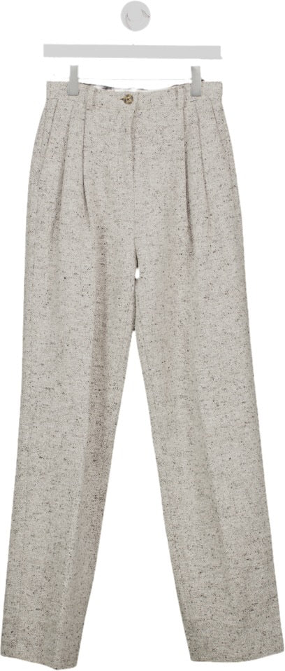 TORY BURCH Pleated Linen-blend Tweed Straight-leg Trousers UK 6
