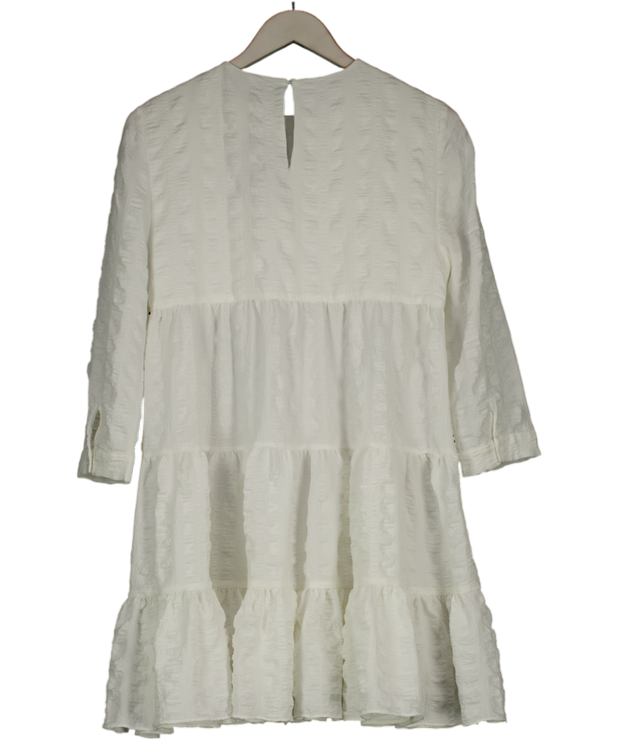 ZARA White Tiered Mini Smock Dress UK S