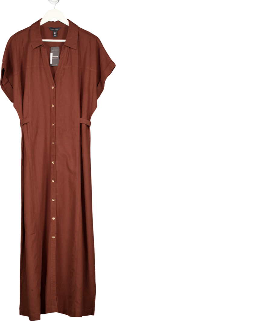 NEW LOOK Dark Brown Linen Blend Shirt Midi Dress UK 18