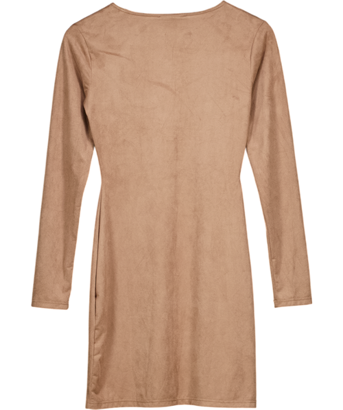 AYM Beige Bushed Faux Suede Long Sleeve Mini Dress UK M