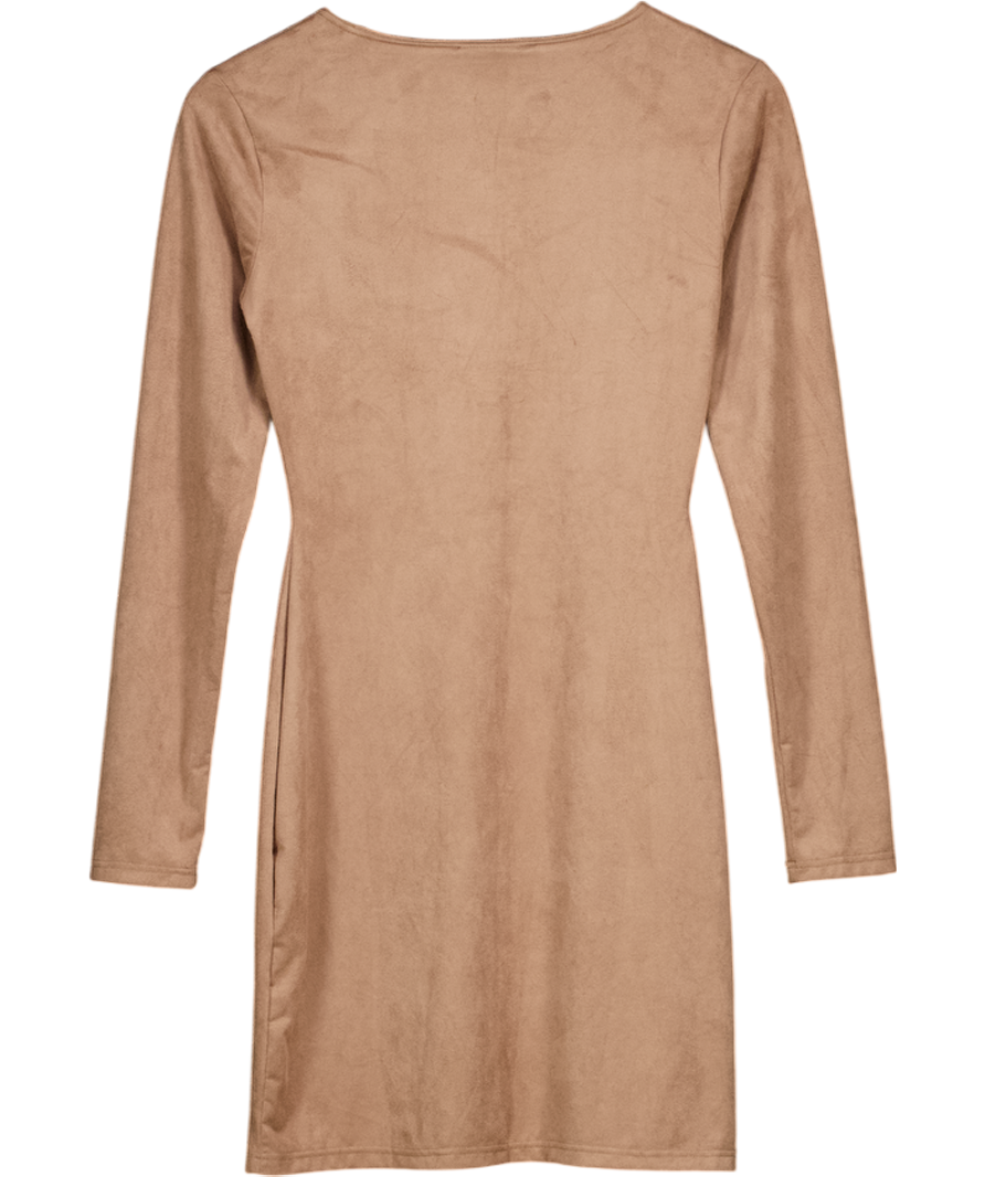AYM Beige Bushed Faux Suede Long Sleeve Mini Dress UK M