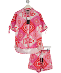 Noughts & Kisses 2-piece Mosaic Pink Printed Shirt And Shorts Set UK XS/S