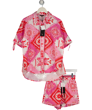 Noughts & Kisses 2-piece Mosaic Pink Printed Shirt And Shorts Set UK XS/S