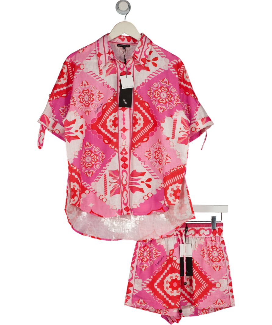 Noughts & Kisses 2-piece Mosaic Pink Printed Shirt And Shorts Set UK XS/S