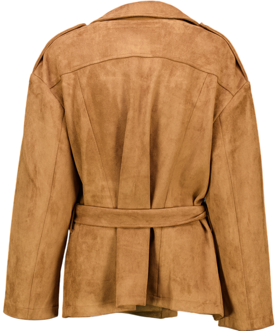PRETTY LAVISH Lennon Cropped Faux Suede Tie Waist Jacket - Brown UK M