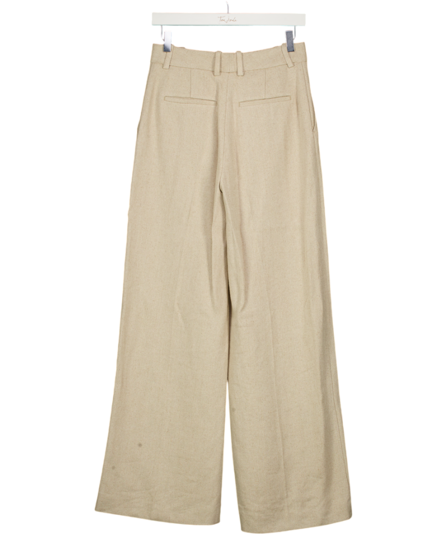 REISS Beige Linen-blend Wide-leg Trousers In Neutral UK 6