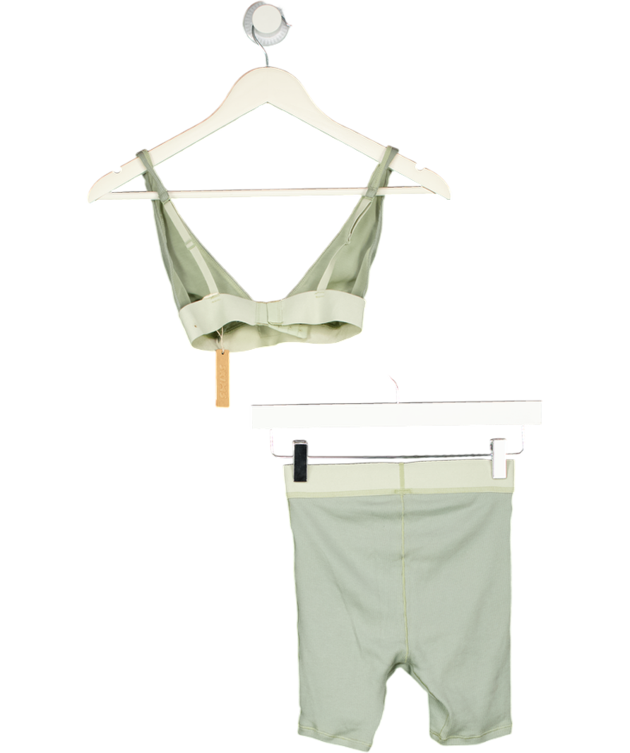 SKIMS 2-piece Mineral Green Rib Boxer ( Uk Xxs) Shorts & Bra (uk Xs) Top Set UK XXS-XS