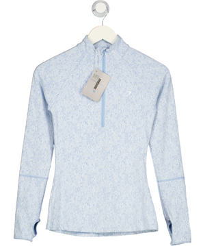 GYMSHARK Blue Fleur Texture 1/2 Zip Pullover UK XS