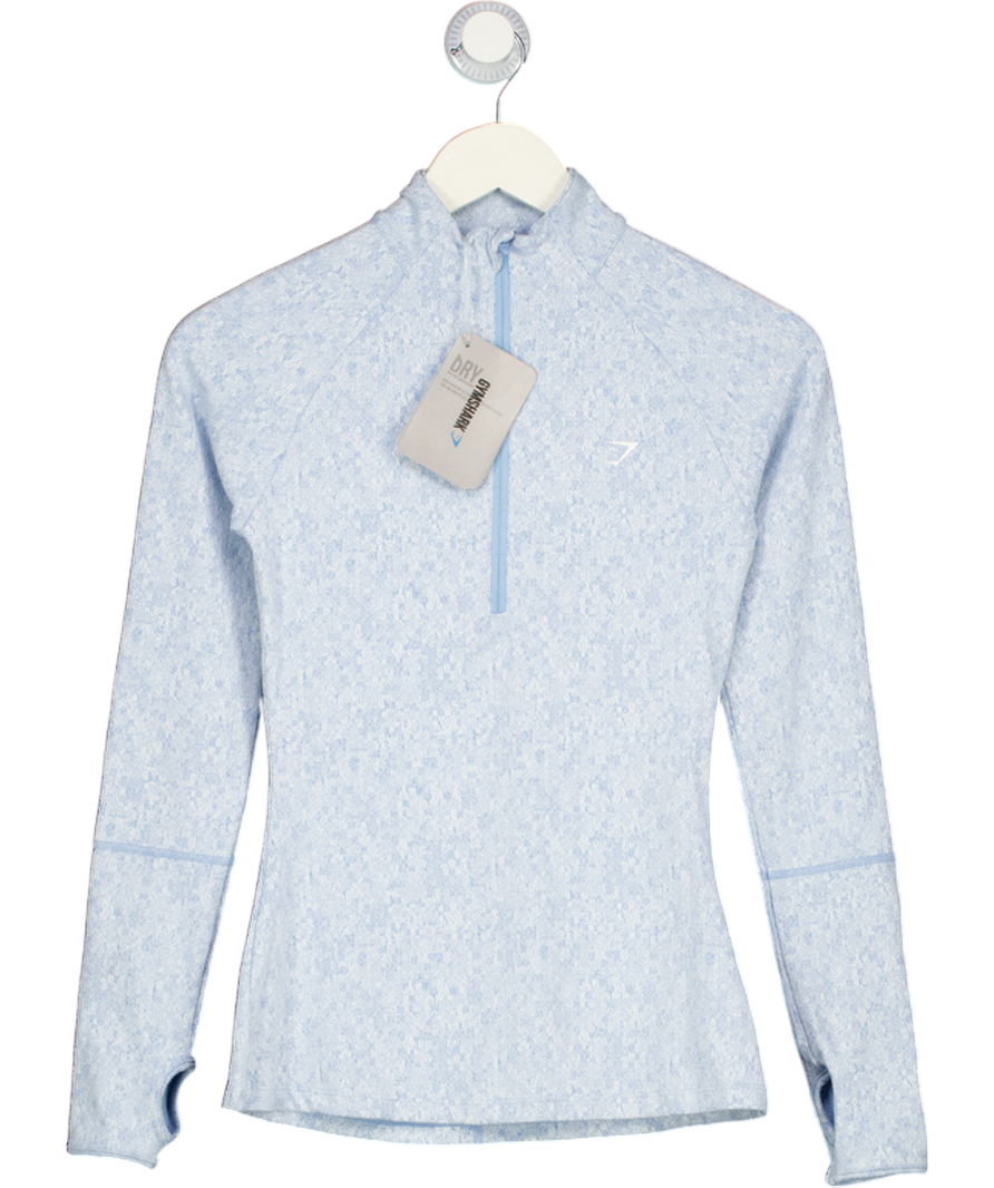 GYMSHARK Blue Fleur Texture 1/2 Zip Pullover UK XS