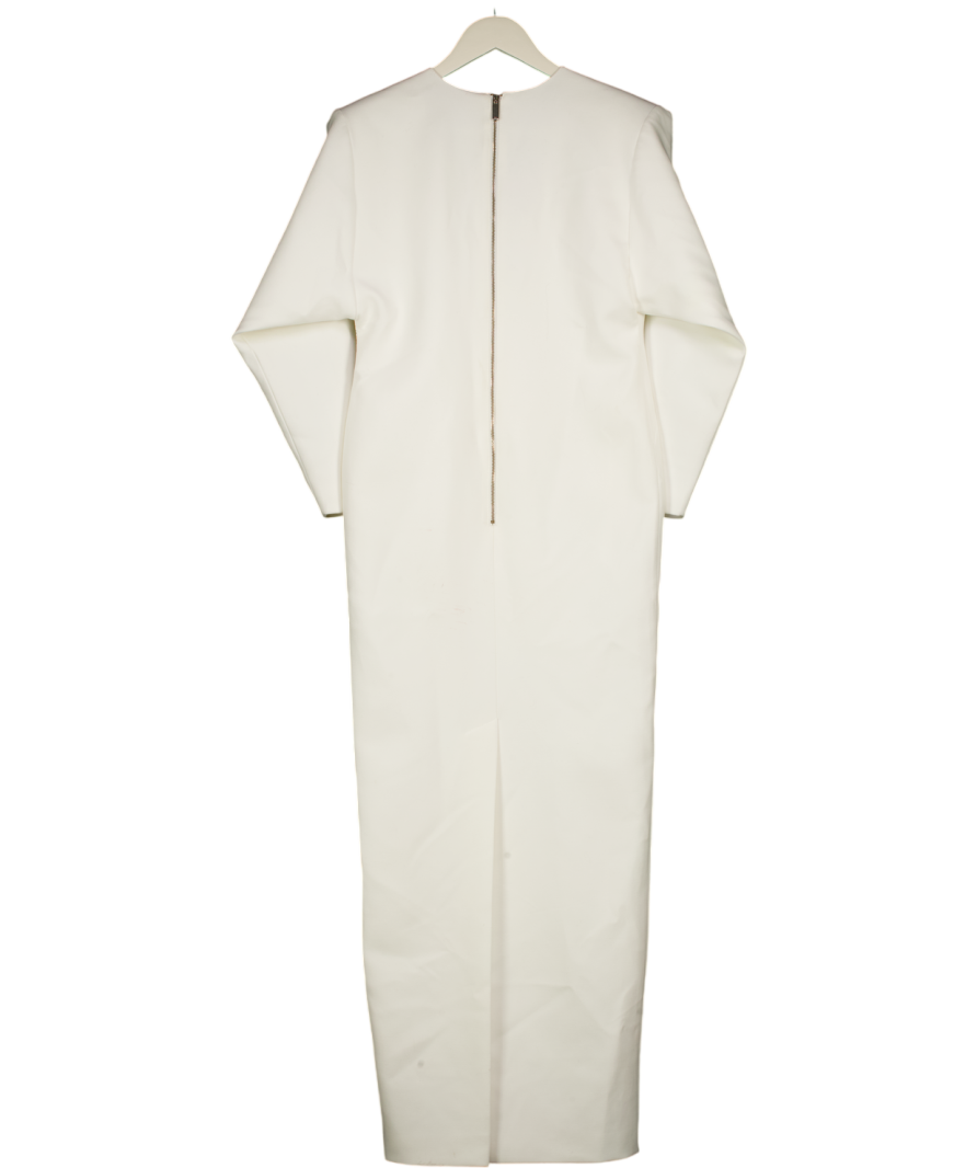 KAREN MILLEN Ivory White Stretch Tailored Ruched Sleeve Maxi Dress UK 6