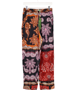 FARM RIO Black Paisley Print Sweet Mermaids Trousers With Beaded Drawstring UK S