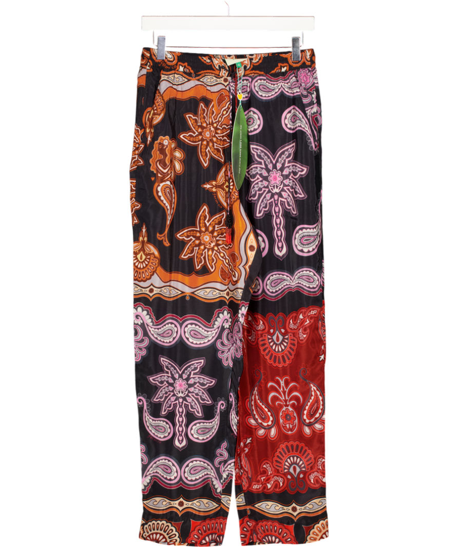 FARM RIO Black Paisley Print Sweet Mermaids Trousers With Beaded Drawstring UK S