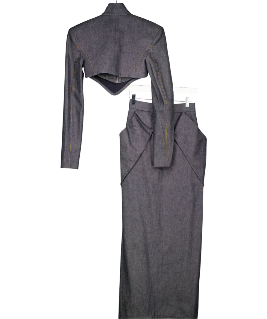 Kristina Fidelskaya Blue Her Cropped Denim Jacket Skirt Coset Set UK 8