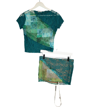 Mistress Rocks Blue Ocean Teal Panelled Top And Skirt UK M