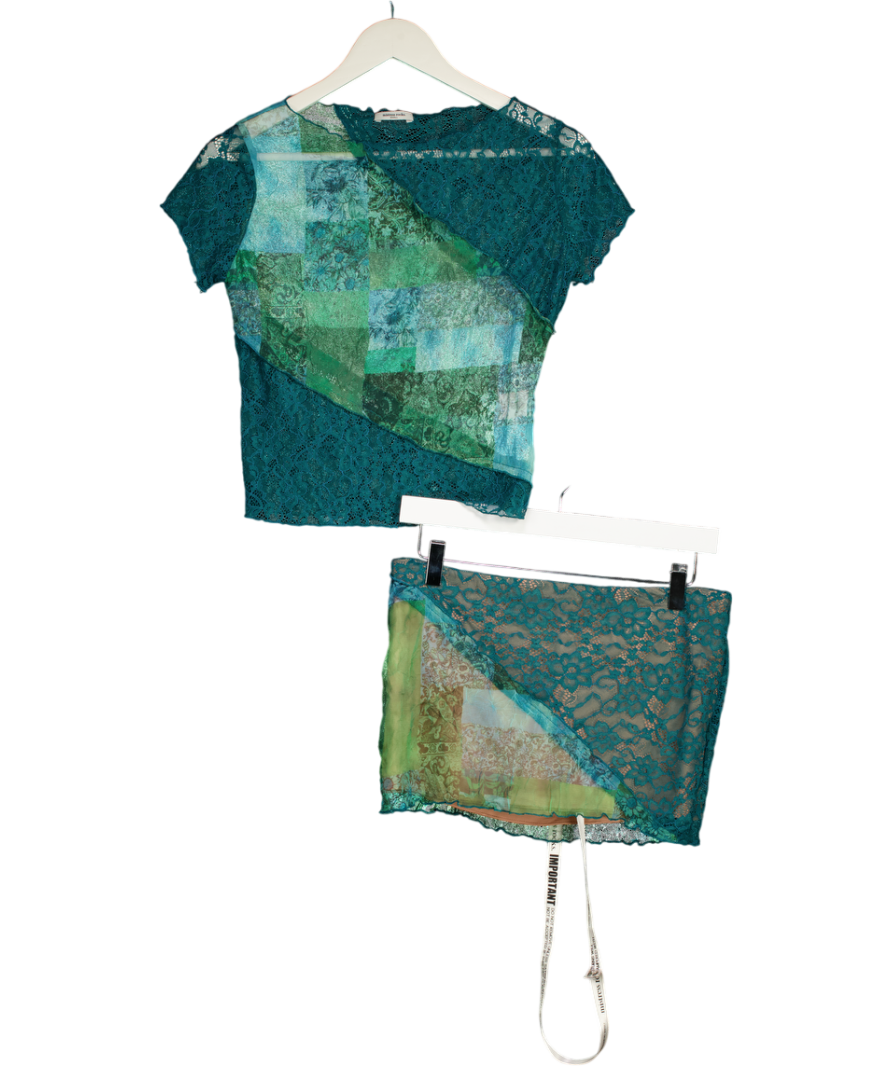 Mistress Rocks Blue Ocean Teal Panelled Top And Skirt UK M