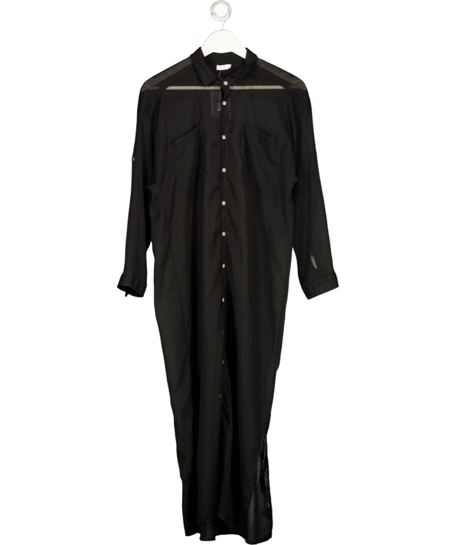 JADE SWIM Black Sheer Chiffon Mika Top Cover Up Shirt Dress UK S/M