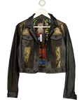 COSA NOSTRA Black Real Leather Gold Dust  Studded Decorated Jacket UK 8