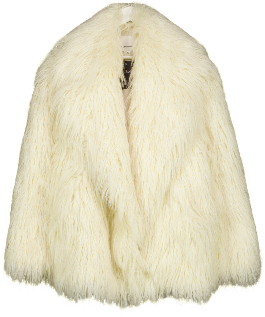 THE FRANKIE SHOP Cream Liza Faux Fur Coat UK M/L