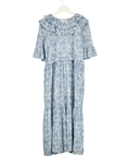 MINKIE X PERCY LANGLEY Blue Floral Frill Detail Dress UK S/M