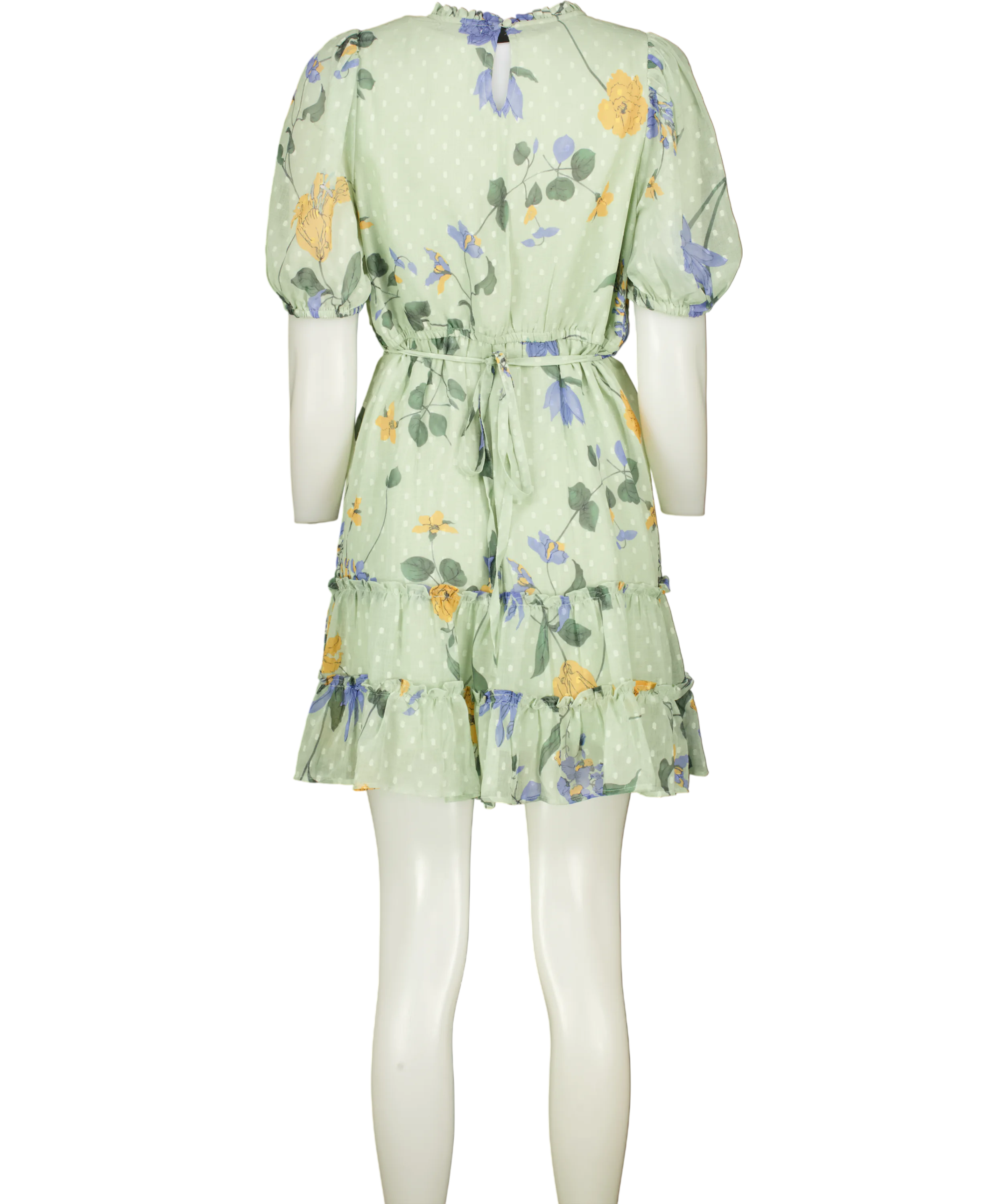OASIS Sage Green Floral Frill Hem Mini Dress UK 14 PETITE