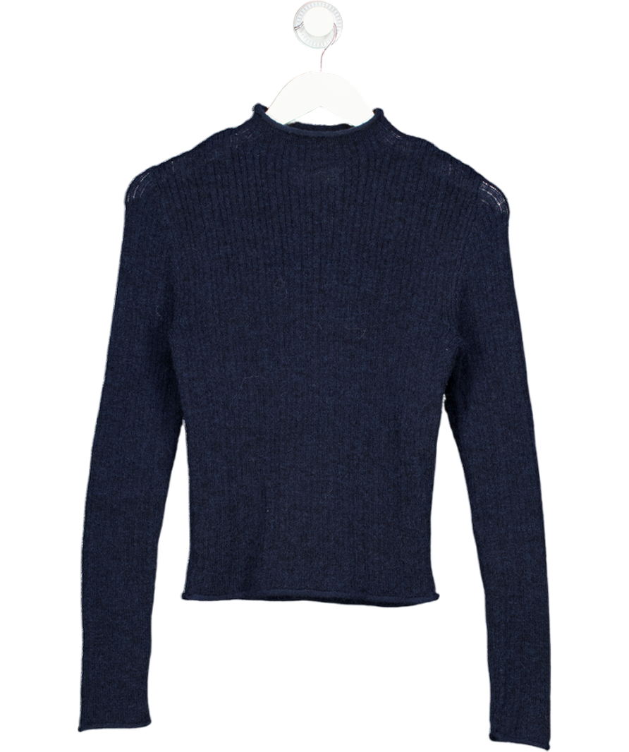 ASOS Blue Knitted Relaxed Funnel Neck Top In Rib In Navy UK XS