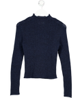 ASOS Blue Knitted Relaxed Funnel Neck Top In Rib In Navy UK XS
