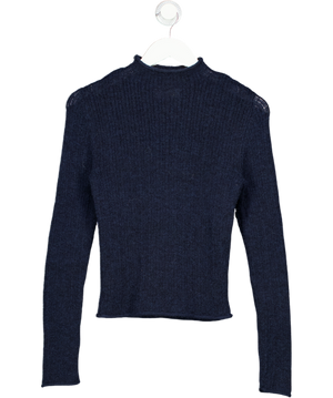 ASOS Blue Knitted Relaxed Funnel Neck Top In Rib In Navy UK XS