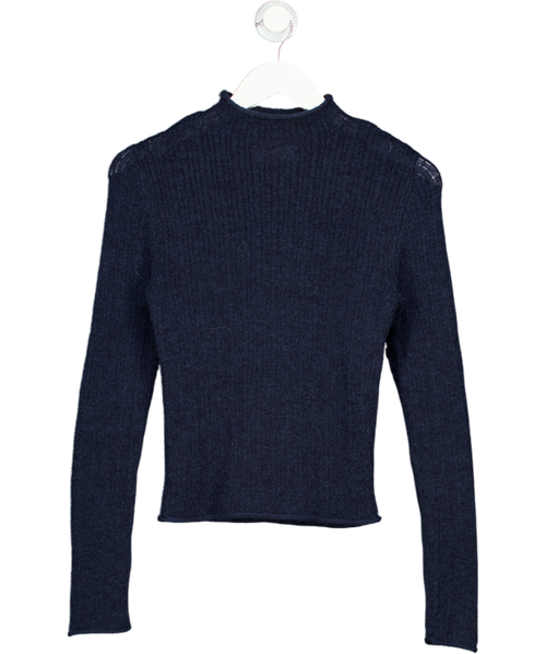 ASOS Blue Knitted Relaxed Funnel Neck Top In Rib In Navy UK XS
