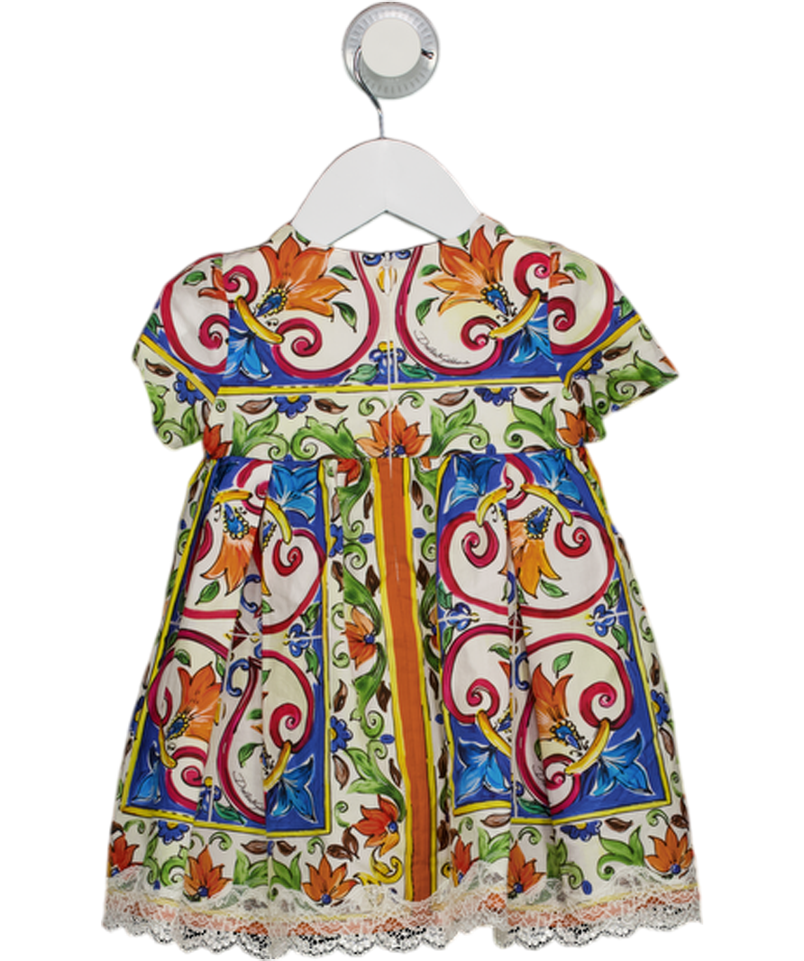 DOLCE & GABBANA Multicoloured Majolica Print Lace Hem Dress With Bloomers 9-12 Months