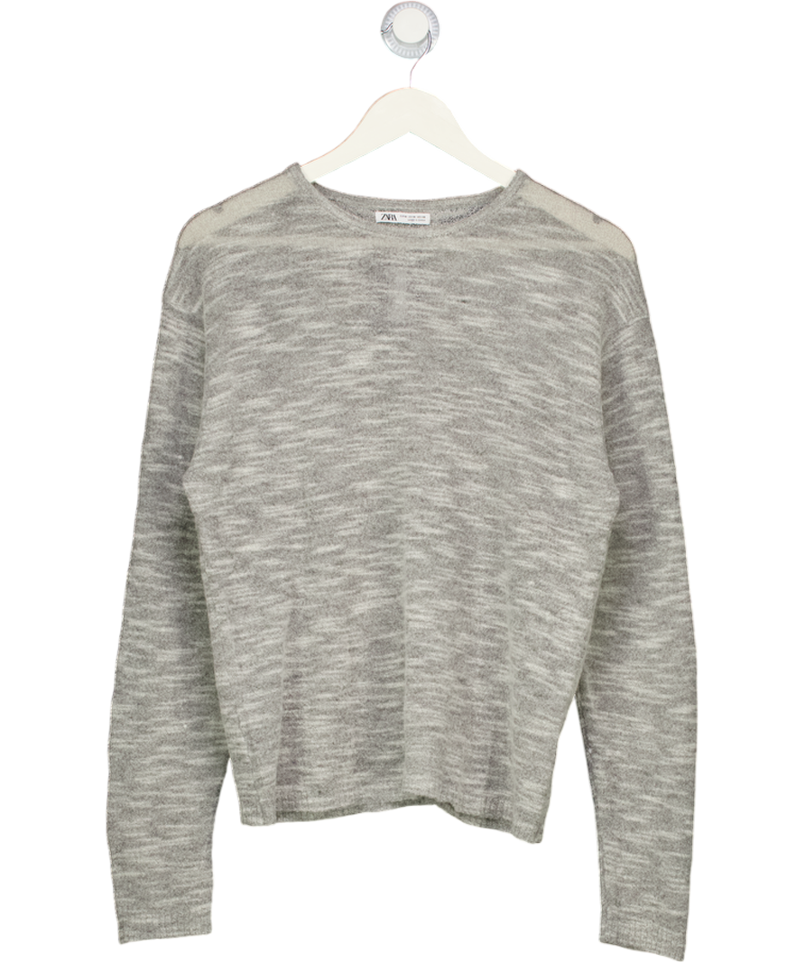 ZARA Grey Lightweight Knit Crewneck Jumper UK M