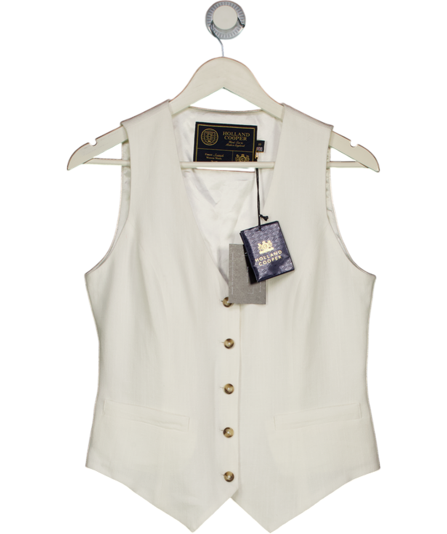HOLLAND COOPER Hampton Waistcoat Oyster White Linen UK 10