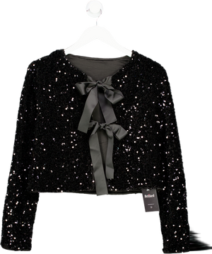 COMMENSE Black Bow Detail Sequined Jacket UK S
