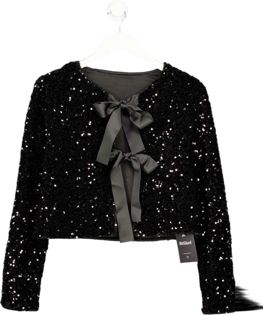 COMMENSE Black Bow Detail Sequined Jacket UK S