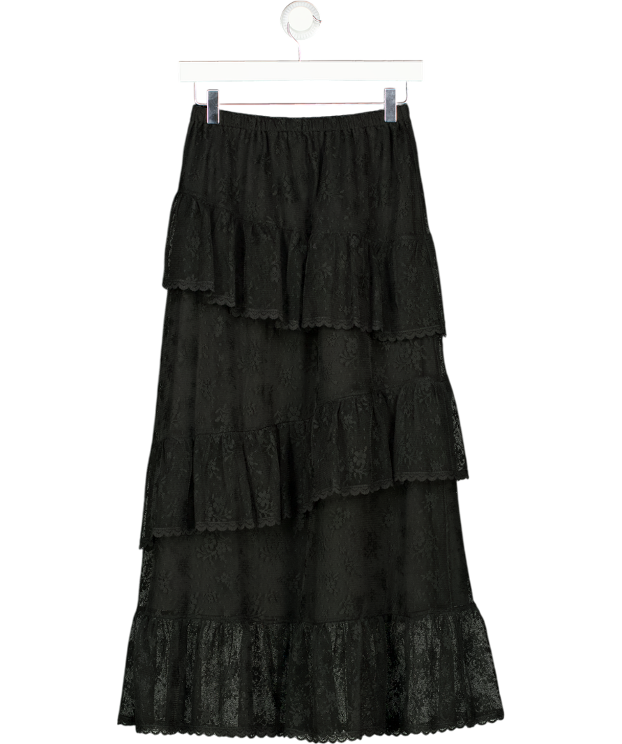 M&S Black Lace Tiered Maxi Skirt UK 6