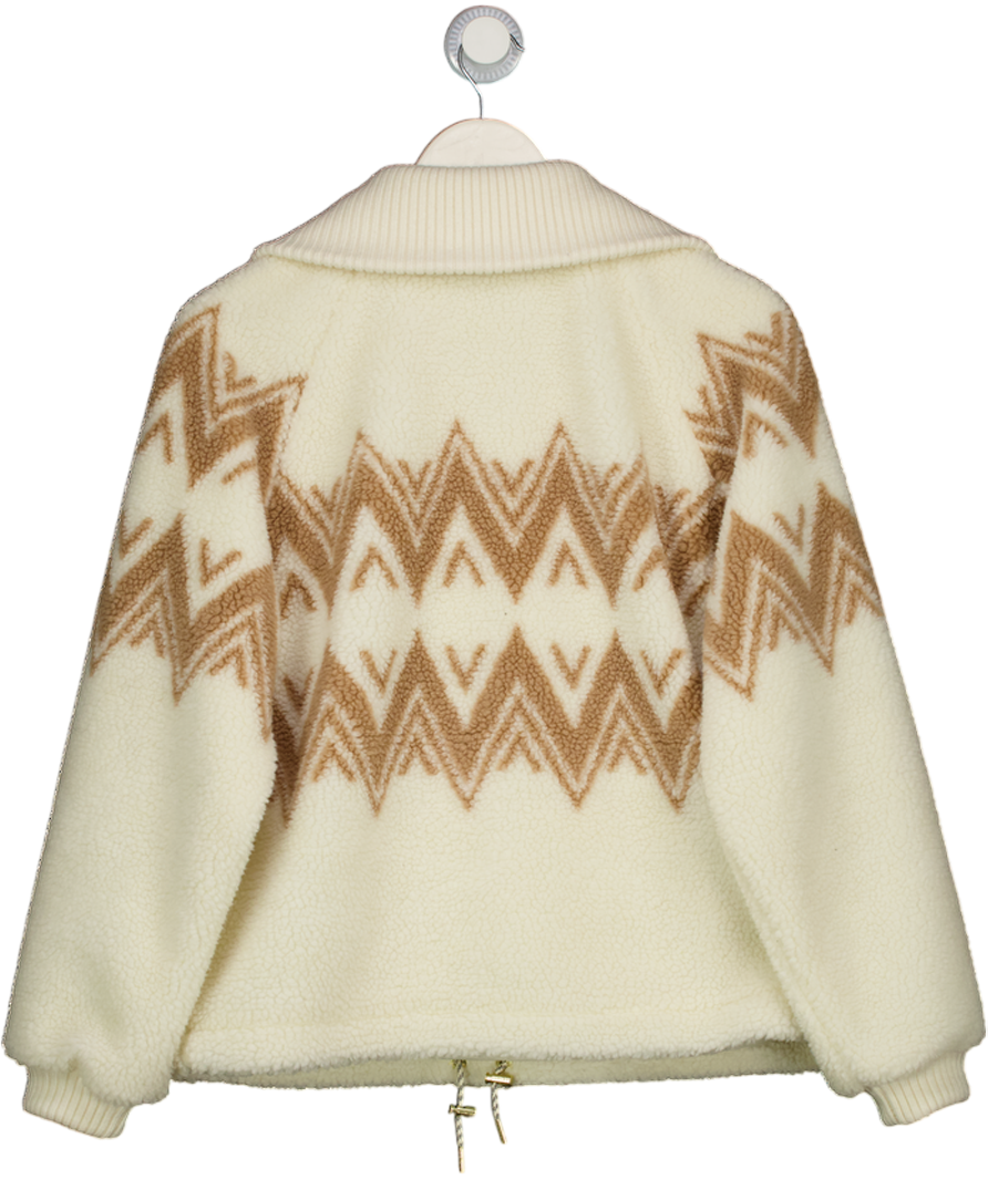 Varley Cream Hendrik Ribbed Knit-trimmed Printed Fleece Half-zip Sweater UK XS