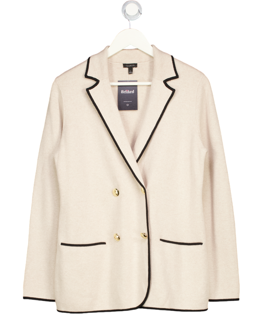 TALBOTS Beige Tipped Double Breasted Cardigan With Gold Buttons UK S