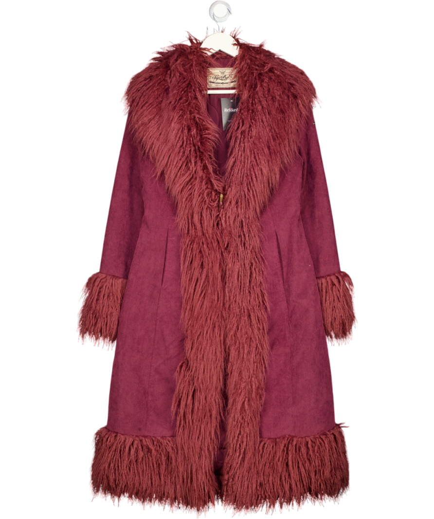 SUPERDRY Berry Jam Purple Long Afghan Coat UK 10