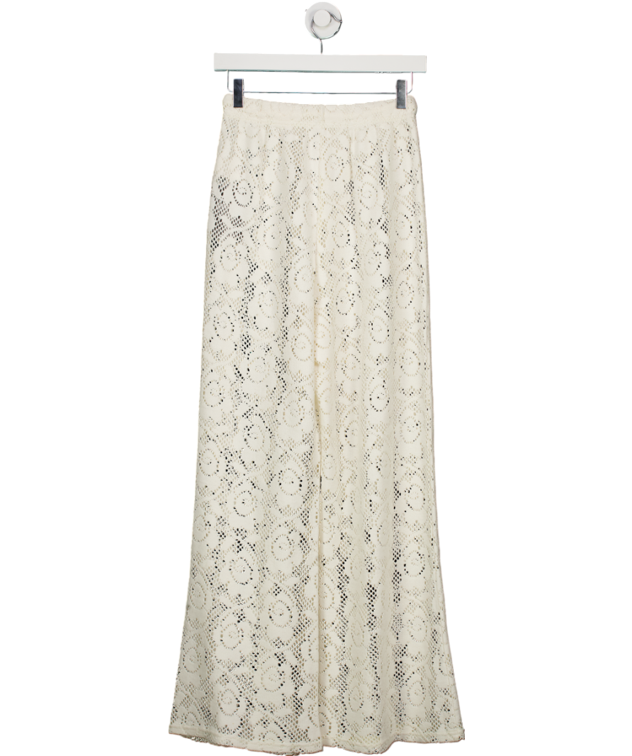 Commense White Lace Cut Wide Leg Trousers UK XS
