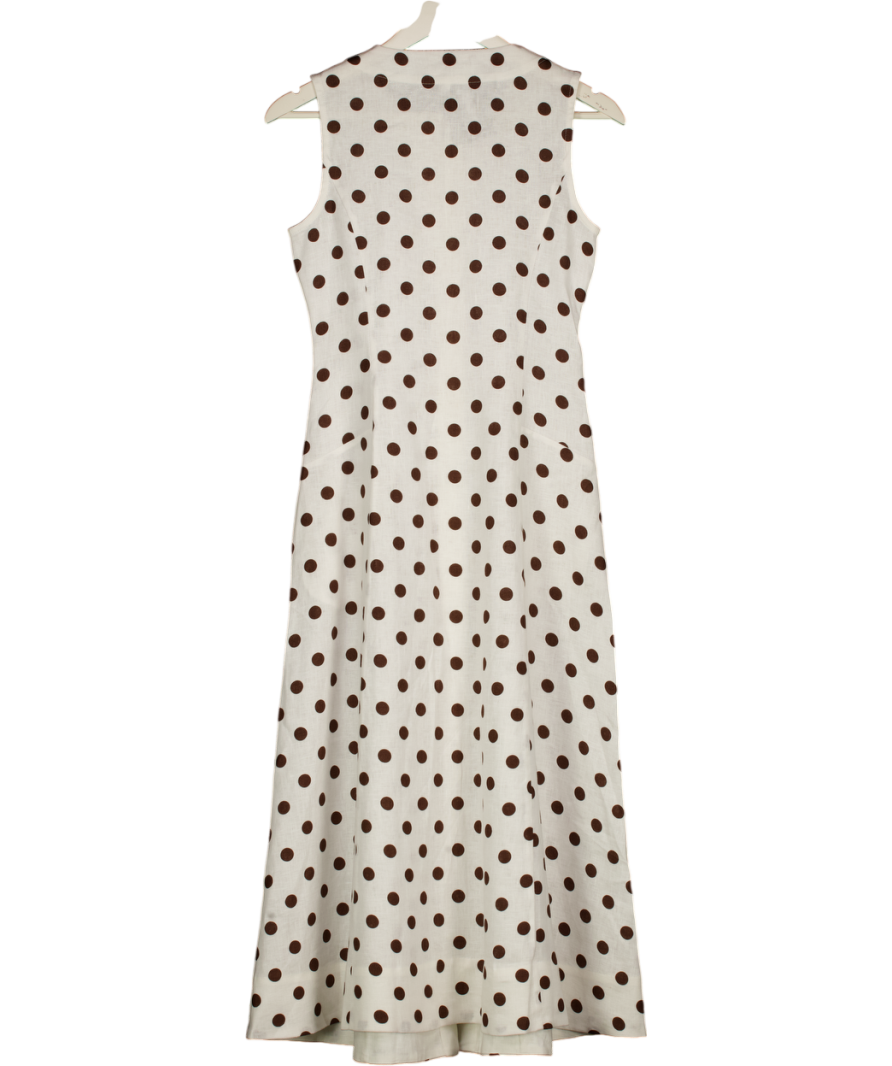 HOBBS Cream / Brown Carmen Linen Polka Dot Dress UK 8
