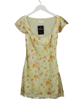 ZARA Yellow Floral Satin Mini Dress UK XS
