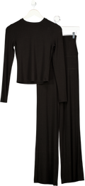 T/ALA Black 2-piec E Supersoft Sculpting Lounge Top And Wide Leg Trousers UK XS