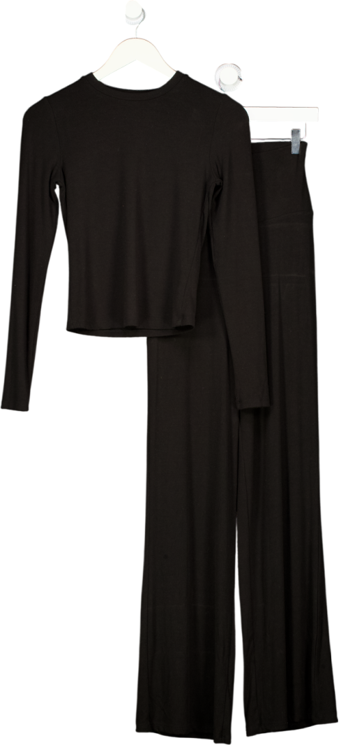 T/ALA Black 2-piec E Supersoft Sculpting Lounge Top And Wide Leg Trousers UK XS