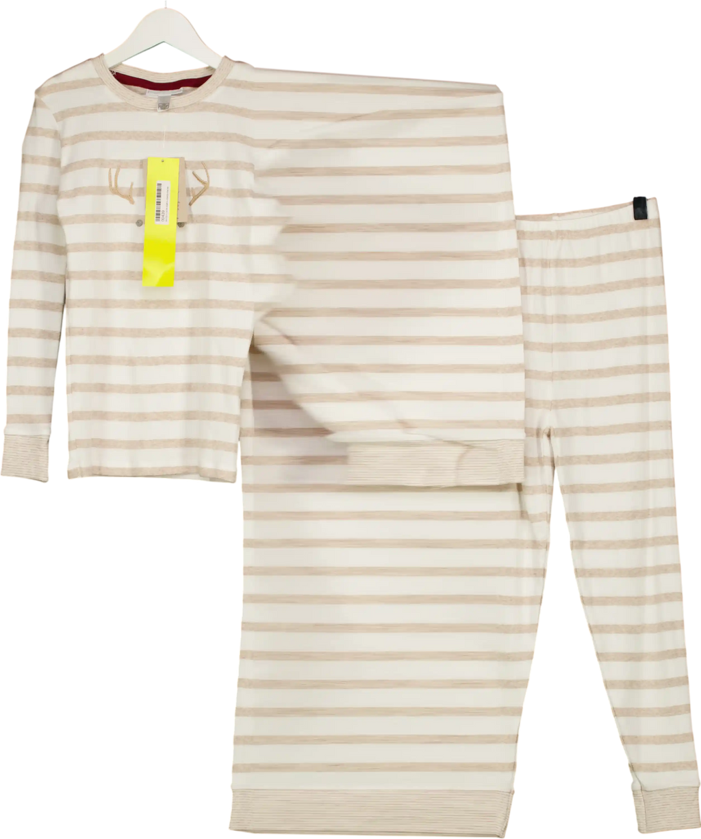THE WHITE COMPANY KIDS Beige Jingles Reindeer Natural Stripe Pyjamas Age 7-8 Years 7 Years
