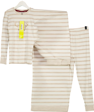 THE WHITE COMPANY KIDS Beige Jingles Reindeer Natural Stripe Pyjamas Age 7-8 Years 7 Years