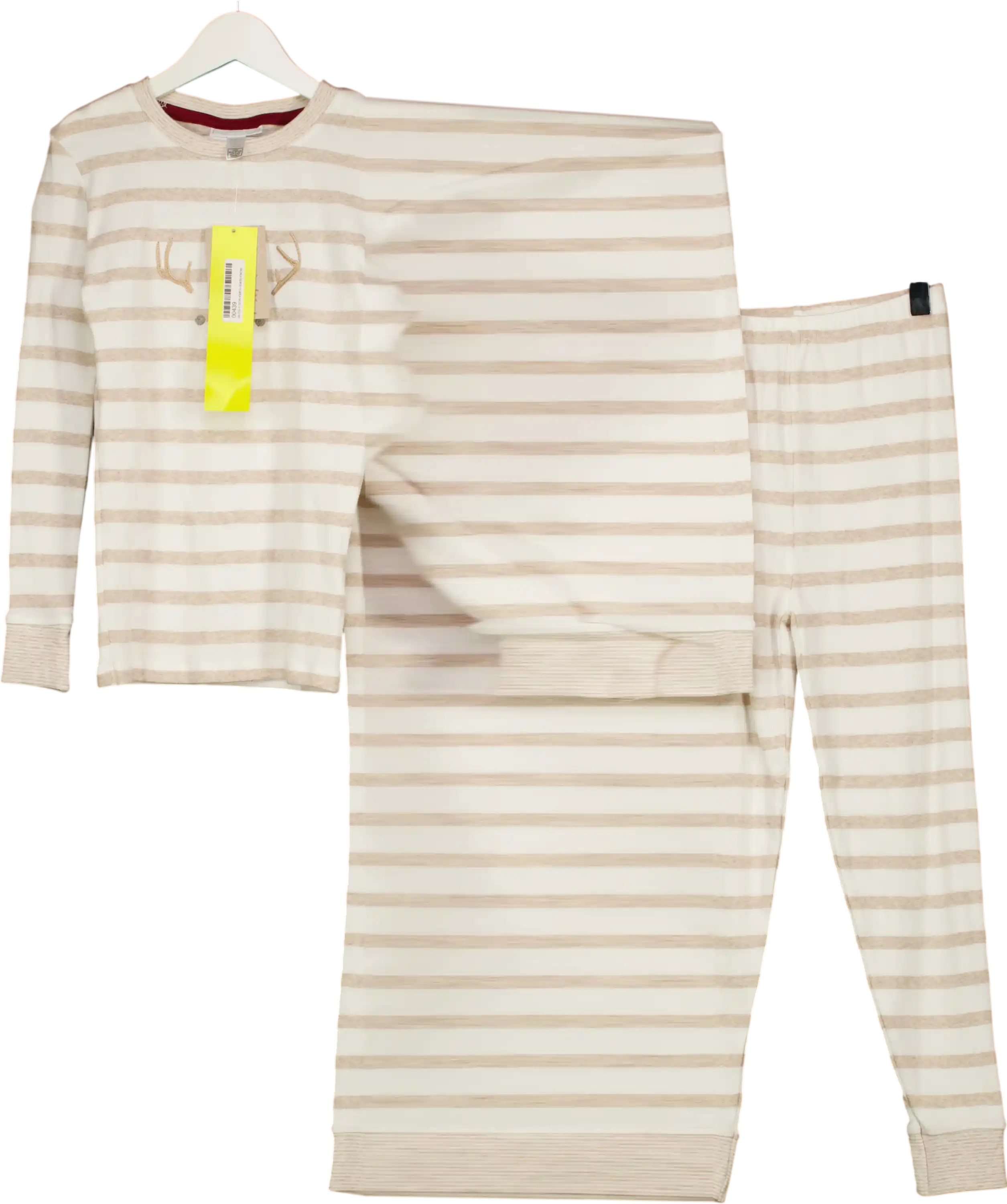 THE WHITE COMPANY KIDS Beige Jingles Reindeer Natural Stripe Pyjamas Age 7-8 Years 7 Years