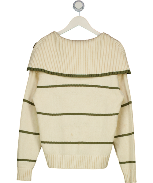 ALIGNE Cream / Olive Green Cotton Striped Knit Jumper UK S