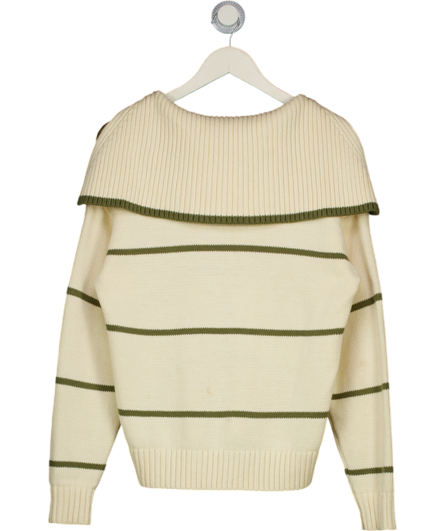 ALIGNE Cream / Olive Green Cotton Striped Knit Jumper UK S