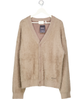 AXEL ARIGATO Beige Super Soft Relaxed Fuzzy Knit Embroidered Logo Cardigan UK M